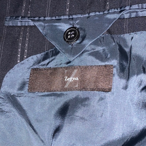 Z Zegna Mens Stripes Navy Blue Wool Blazer 48C - Picture 3 of 7